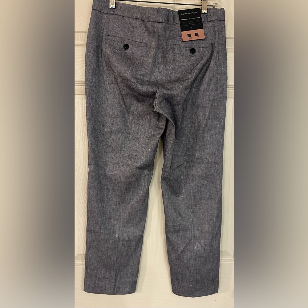 NEW w TAGS! Banana Republic, Avery, washable stretch linen pant, size 6, gray - Picture 2 of 9